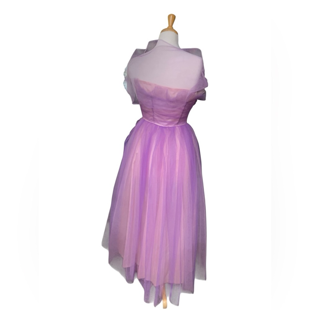 Vintage 50’s pink and purple strapless tulle prom dress w/sweetheart neckline s4 - Picture 7 of 12